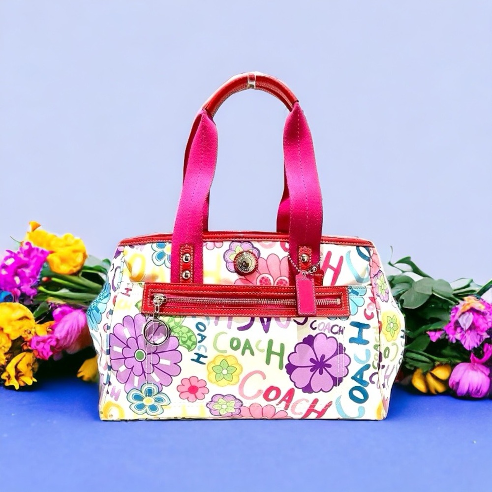 GUC Coach Graffiti Daisy Multi-Color Florals, Pink Nylon Shoulder Bag/Tote